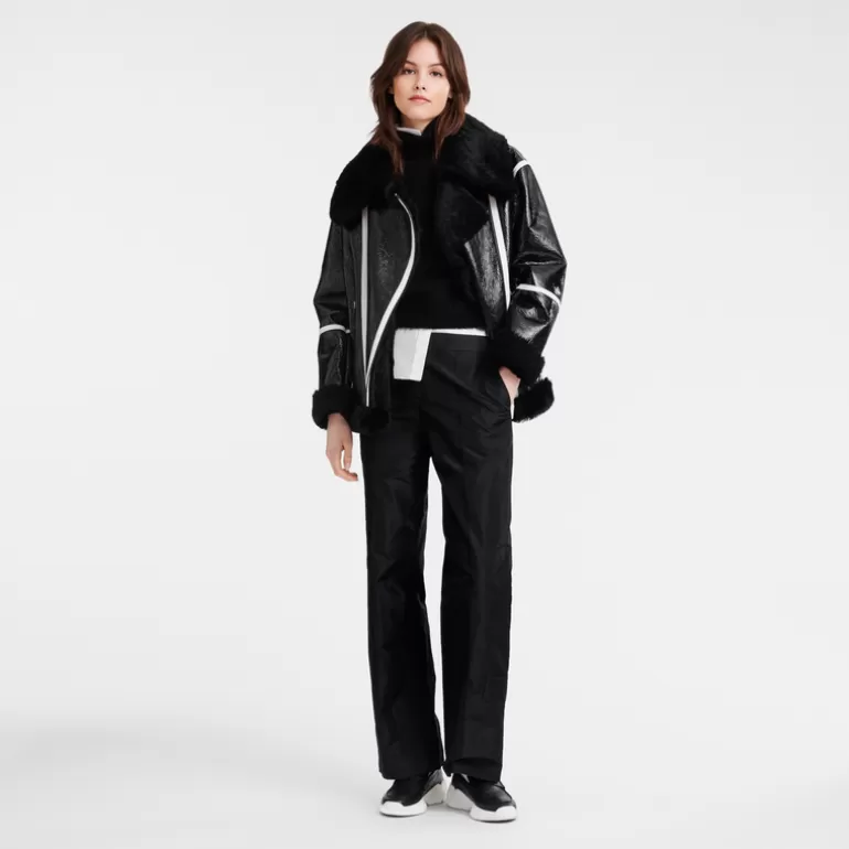 Longchamp Glossy leather blouson^Women Coats & Jackets